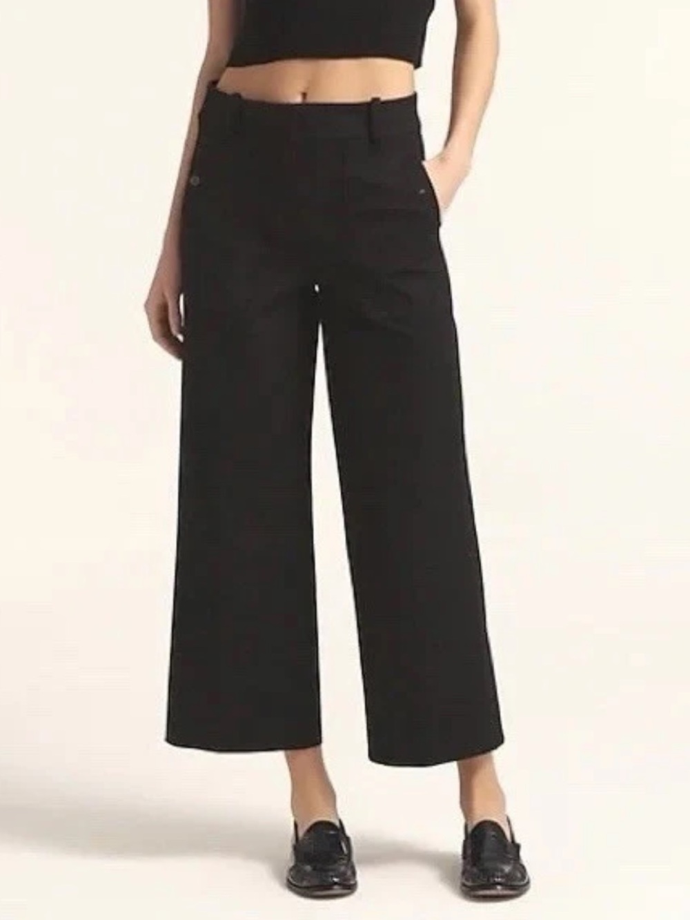J. Crew Sydney Wide Leg Crop Pants Black Stretch Size 0 Career